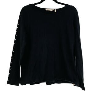 Soft Surroundings Black Super Soft Sweater Faux Pearl Details Womens S Preppy